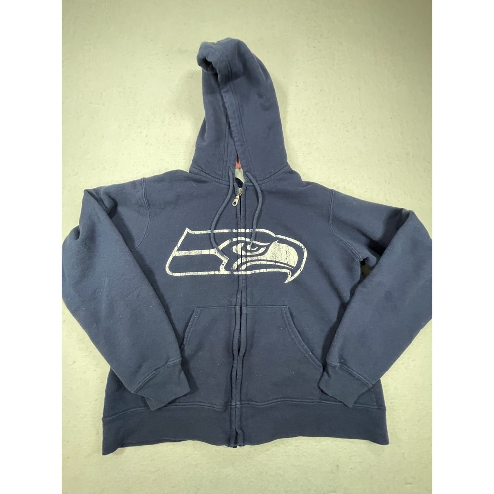 Seattle Seahawks Hoodie Womens Navy Blue NFL Football Logo Fleece Lined Full Zip